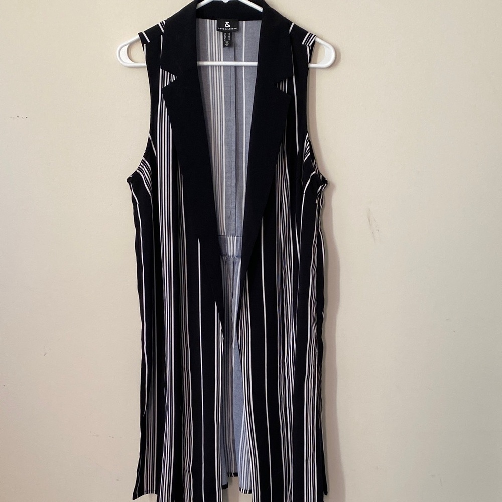Love & Legend Black and White Striped Open Vest